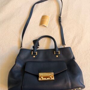 Michael Kors Dark Blue Satchel with Gold Accents